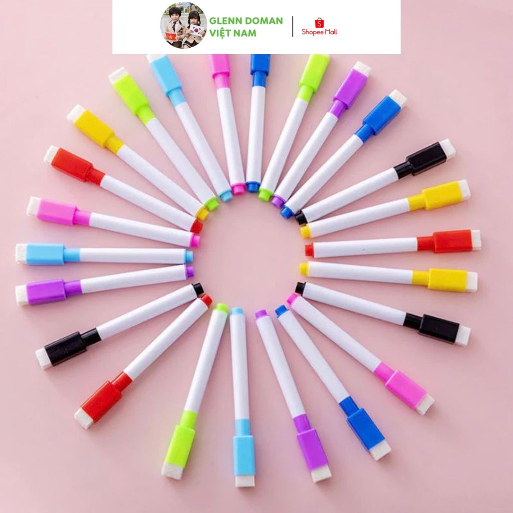Ảnh Bộ Bút Lông Viết Bảng Có Đầu Xóa Được dùng được cho bảng trắng, sách tô xoá thông minh cho bé 1