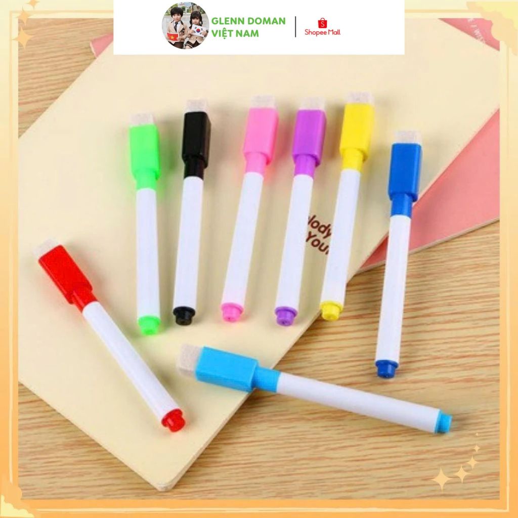 Ảnh Bộ Bút Lông Viết Bảng Có Đầu Xóa Được dùng được cho bảng trắng, sách tô xoá thông minh cho bé 2