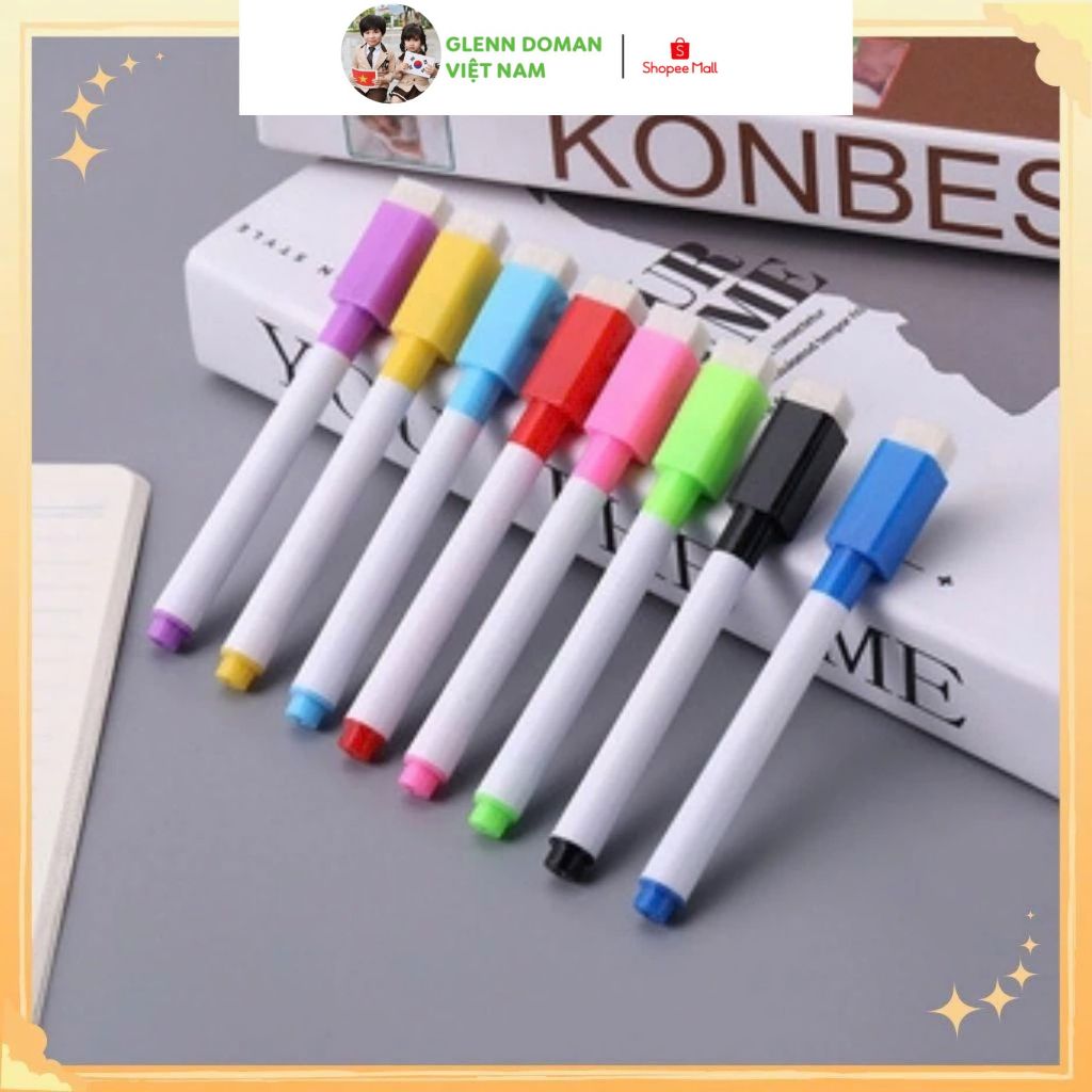 Ảnh Bộ Bút Lông Viết Bảng Có Đầu Xóa Được dùng được cho bảng trắng, sách tô xoá thông minh cho bé 3