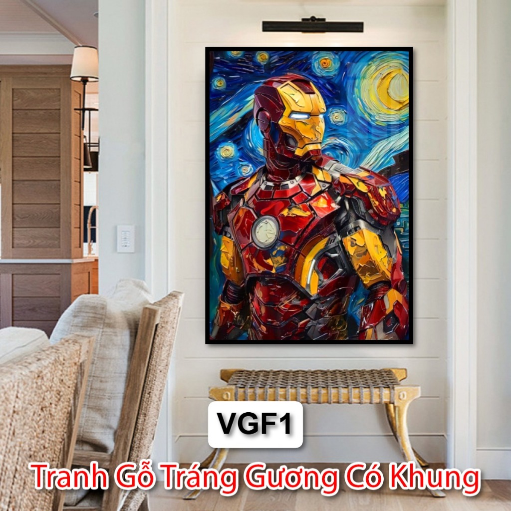 Tranh Van Gogh Siêu Anh Hùng Nổi Tiếng - Tranh Gỗ Tráng Gương Có Khung - Decor Phòng Khách