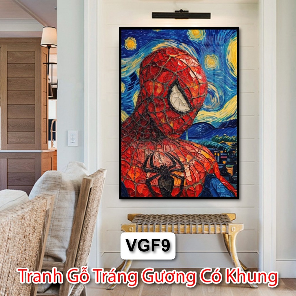Tranh Van Gogh Siêu Anh Hùng Nổi Tiếng - Tranh Gỗ Tráng Gương Có Khung - Decor Phòng Khách