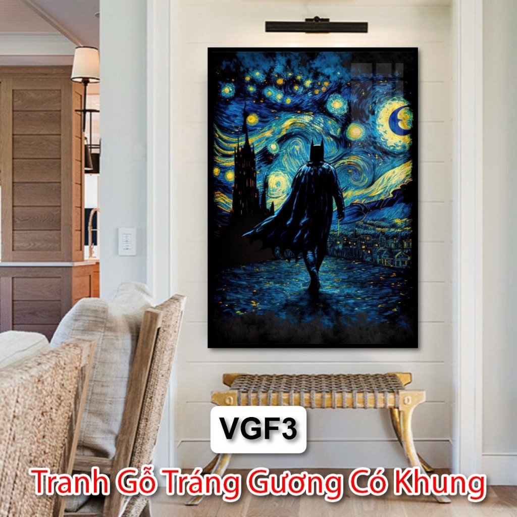 Tranh Van Gogh Siêu Anh Hùng Nổi Tiếng - Tranh Gỗ Tráng Gương Có Khung - Decor Phòng Khách