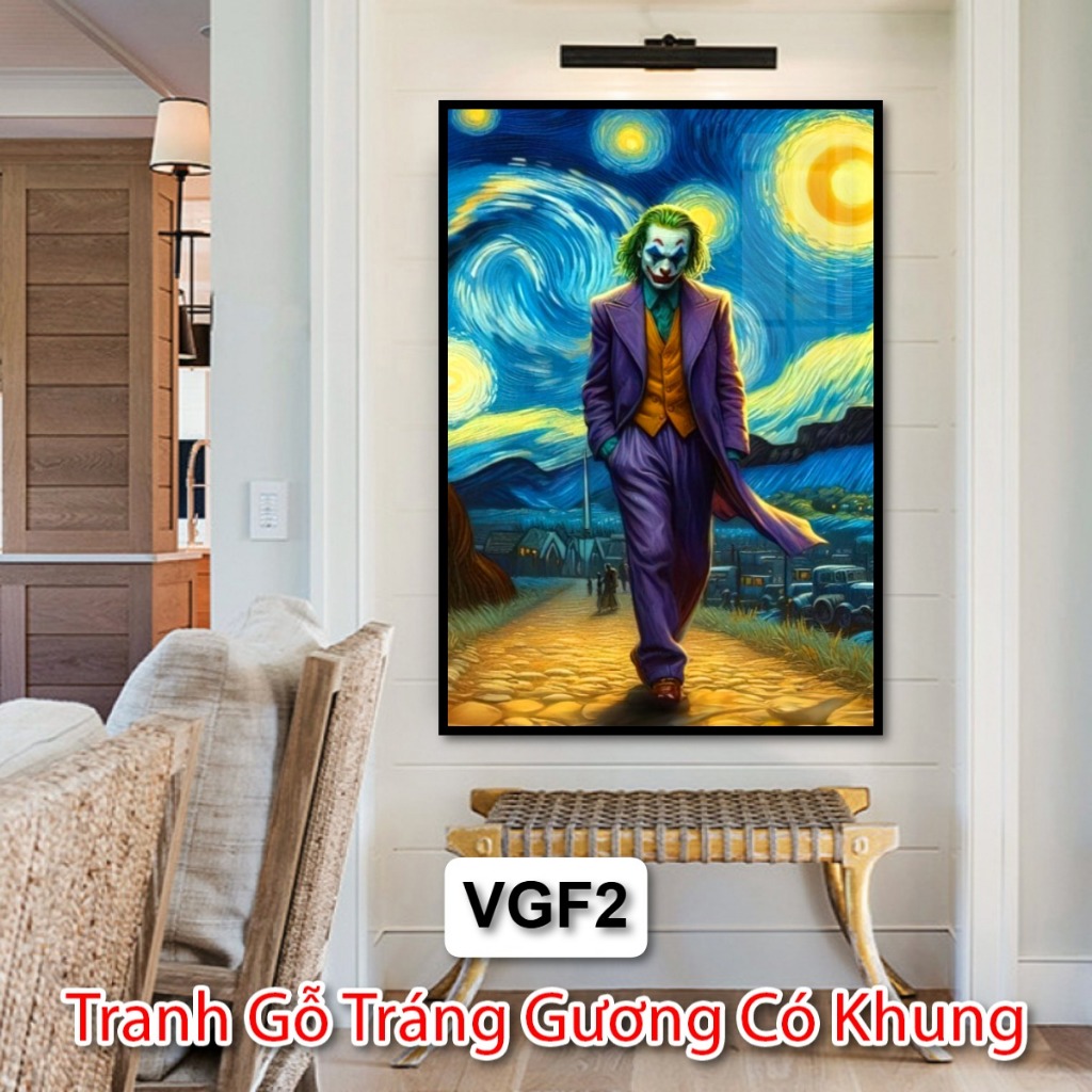 Tranh Van Gogh Siêu Anh Hùng Nổi Tiếng - Tranh Gỗ Tráng Gương Có Khung - Decor Phòng Khách