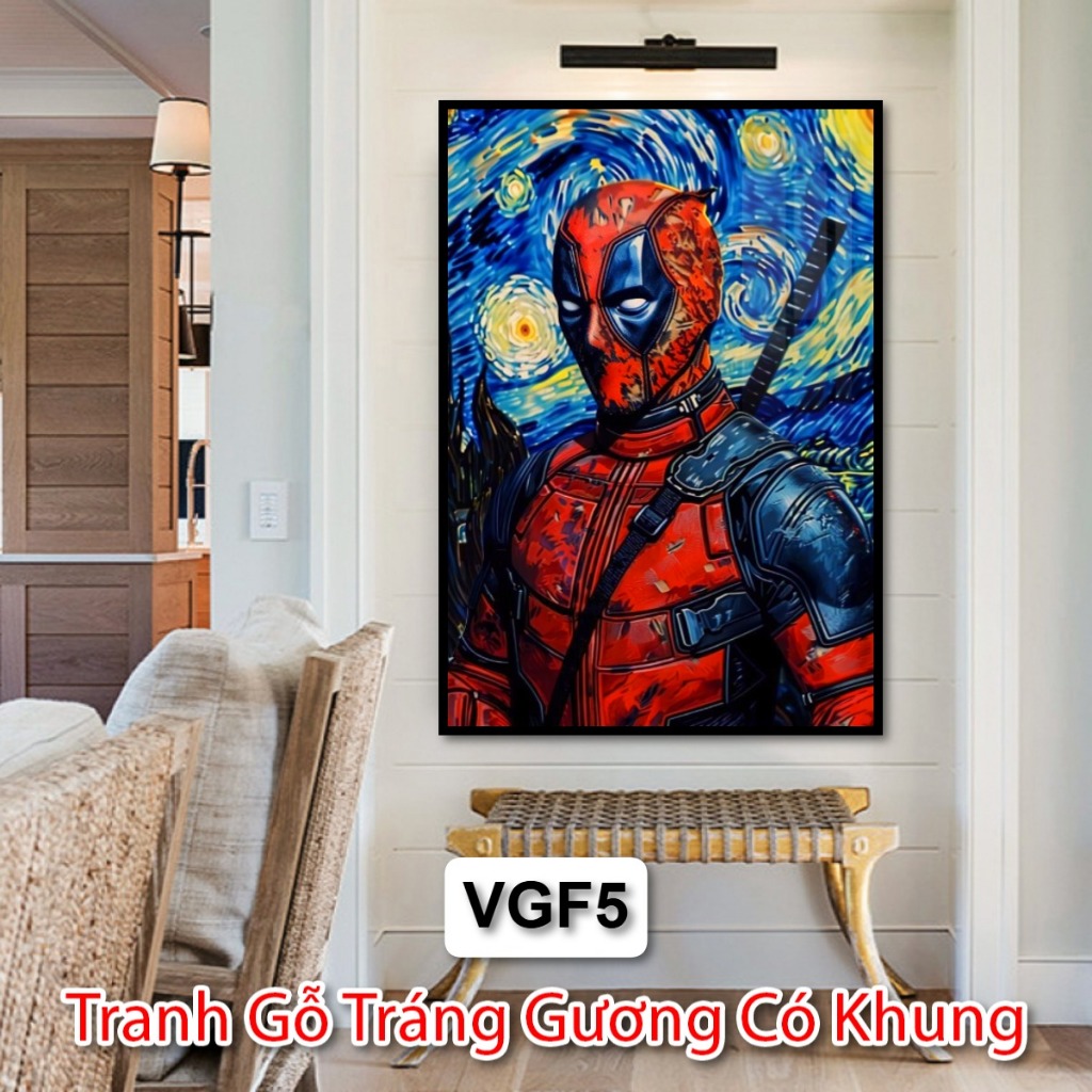 Tranh Van Gogh Siêu Anh Hùng Nổi Tiếng - Tranh Gỗ Tráng Gương Có Khung - Decor Phòng Khách