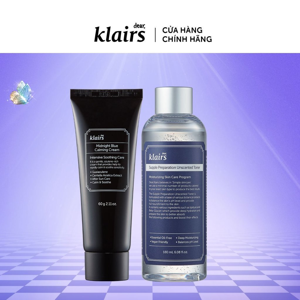 Ảnh Combo Nước hoa hồng Dear, Klairs Supple Preparation Unscented Toner 180ml và  Dear, Klairs Midnight Blue Calming 60g 1