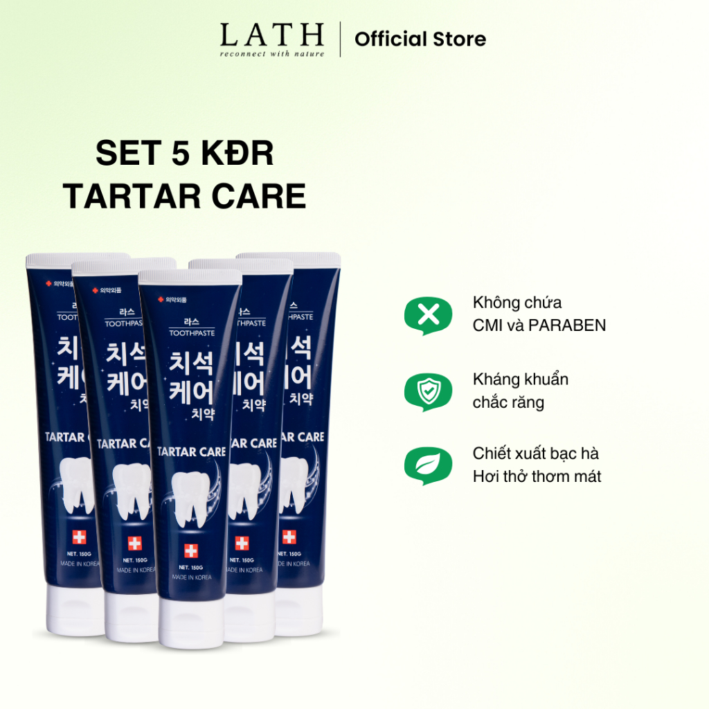 Kem đánh răng Hàn Quốc LATH TARTAR CARE TOOTHPASTE SET 5 CÂY 150g x 5