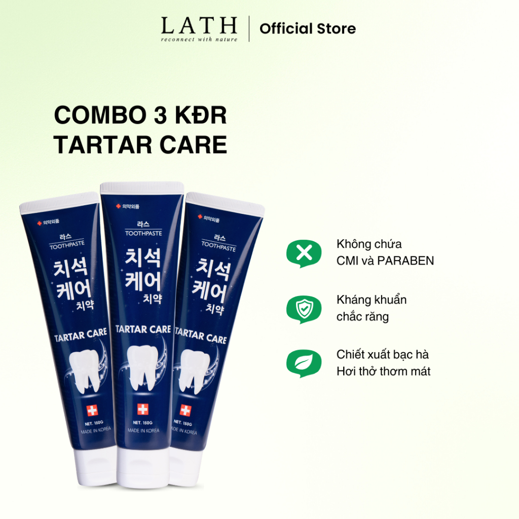 Combo 3 kem đánh răng Lath Beauty kem trắng răng Hàn Quốc Tartar giảm hôi miệng giảm sưng nứu chiết xuất thiên nhiên