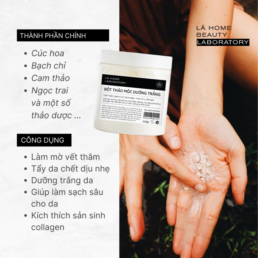 Bột Thảo Dược Dưỡng Trắng dùng rửa mặt, đắp mặt - Hàng cao cấp giá tại xưởng (hủ 125g)