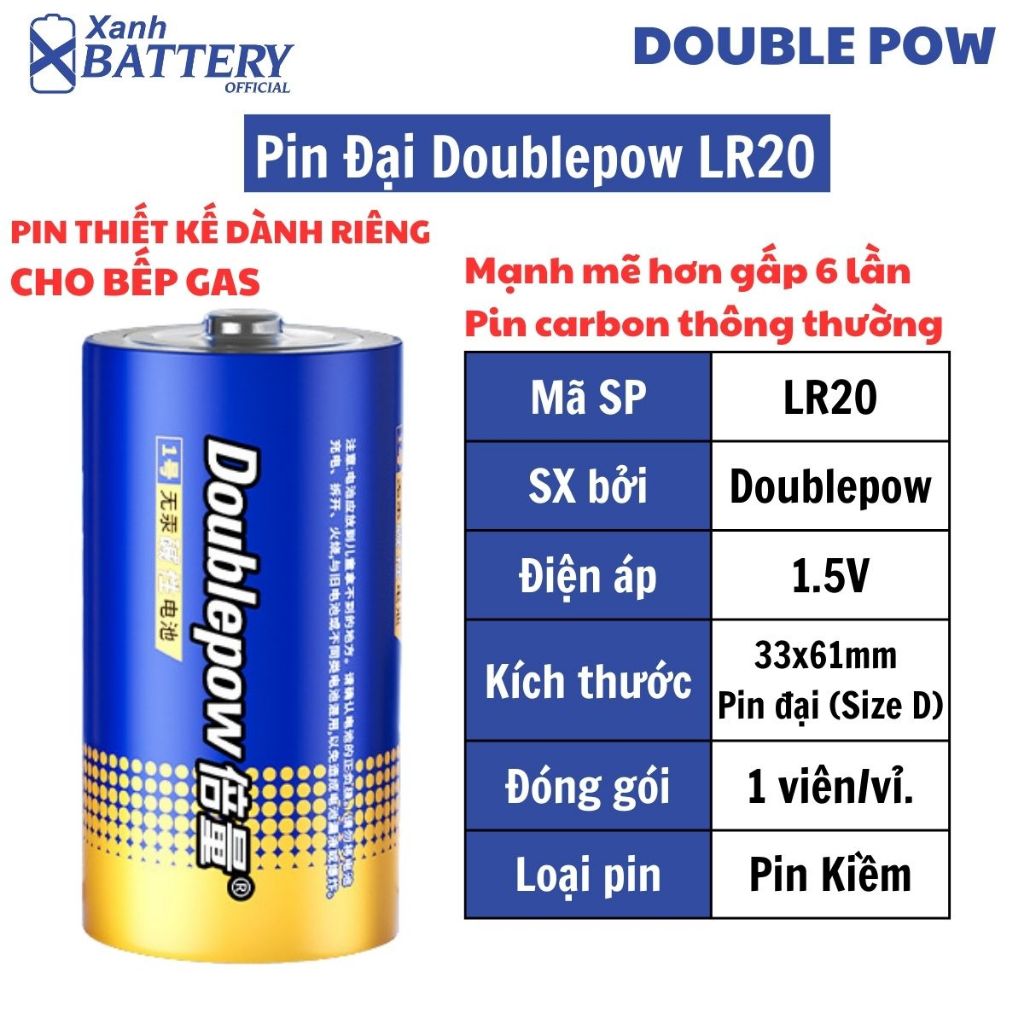 in Đại (Size D) LR20 Doublepow 1.5V ( Pin kiềm) thân thiện ứng dụng bếp ...