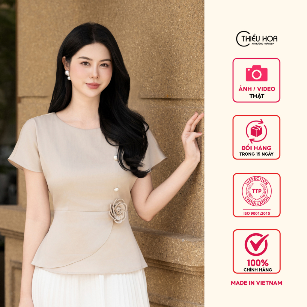 Áo thiết kế lịch sự tinh tế chất liệu Lụa Vân Sóng mềm mịn thương hiệu Thiều Hoa AN4L0649