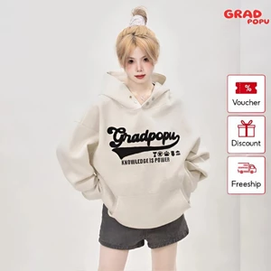 Áo hoodie nữ dày dặn GRADPOPU chất nỉ 2 lớp oversize thêu chữ, form mũ rộng phong cách retro Mỹ PH02