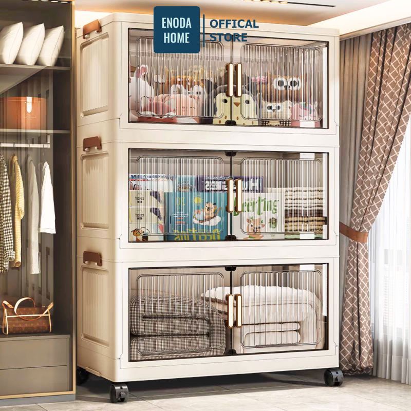 [TỦ NHỎ 40CM-50CM] Tủ Nhựa Gấp Gọn Enoda Home 2 Cánh, Có Chốt An Toàn Xếp Chồng Tiện Lợi TUN040