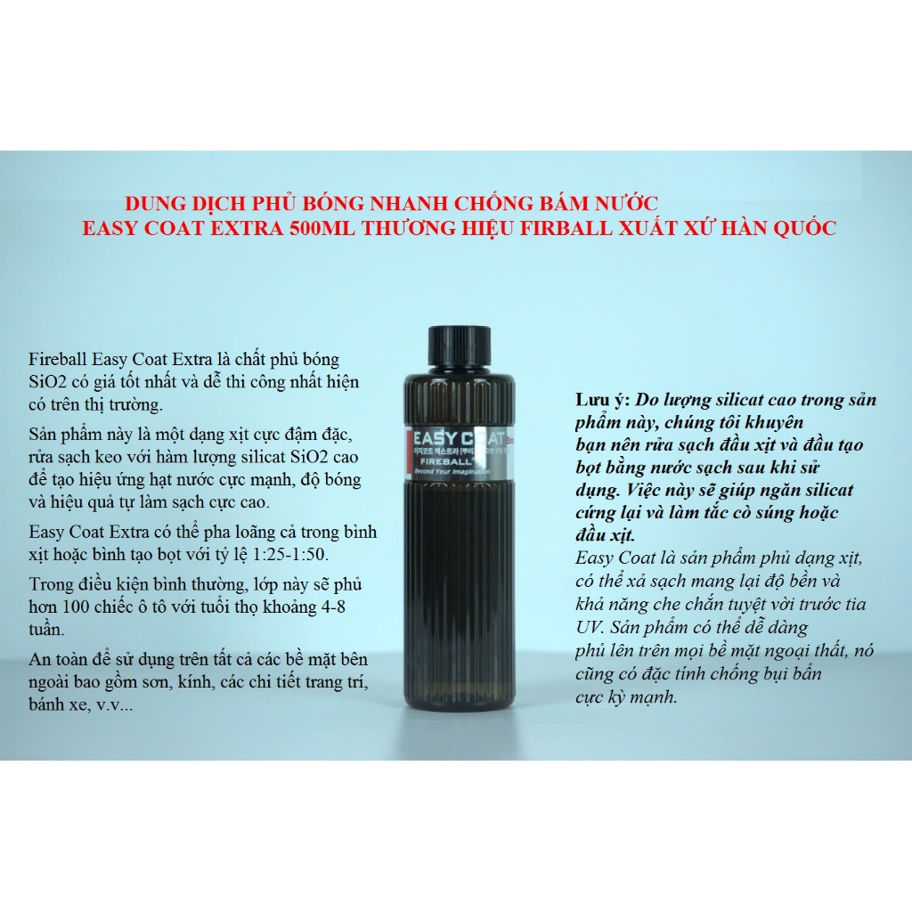 DUNG DỊCH PHỦ BÓNG NHANH CAO CẤP EASY COAT EXTRA, HÀNG CHÍNH HÃNG FIREBALL, HÀN QUỐC