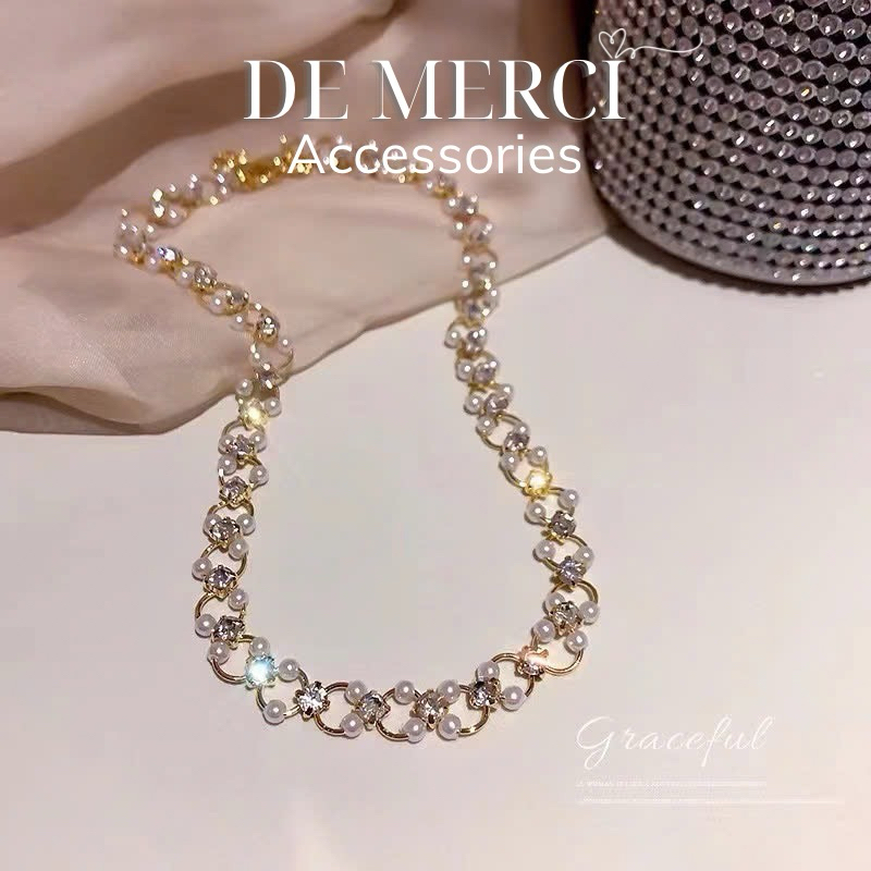 Dây chuyền nữ De Merci Accessories vòng cổ chocker cổ đính đá ôm sát cổ phong cách retro