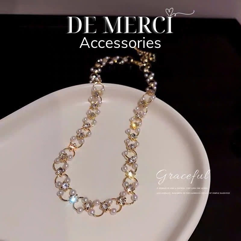Dây chuyền nữ De Merci Accessories vòng cổ chocker cổ đính đá ôm sát cổ phong cách retro