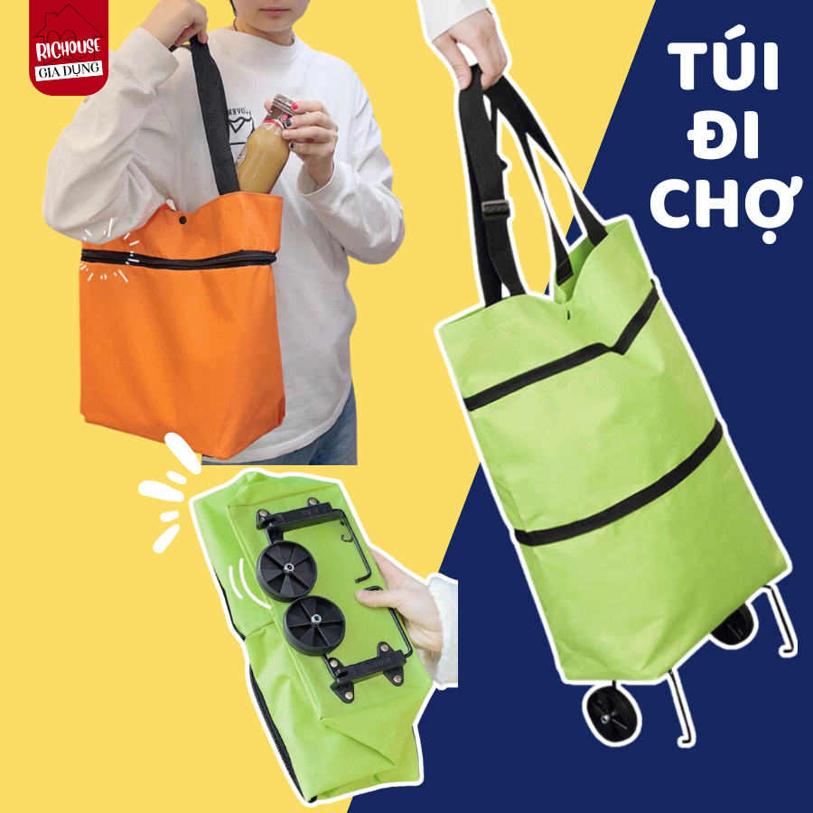 Túi Kéo Đi Chợ Có Bánh Xe, Giỏ Đựng Đồ Đi Siêu Thị, Túi Đựng Đồ Đa Năng Gấp Gọn