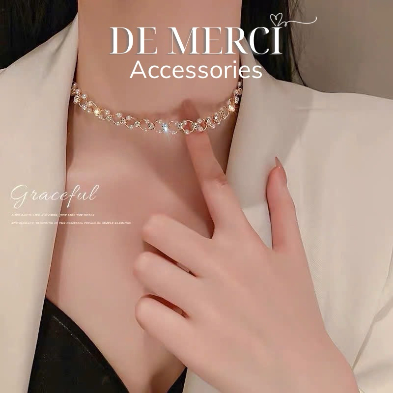 Dây chuyền nữ De Merci Accessories vòng cổ chocker cổ đính đá ôm sát cổ phong cách retro