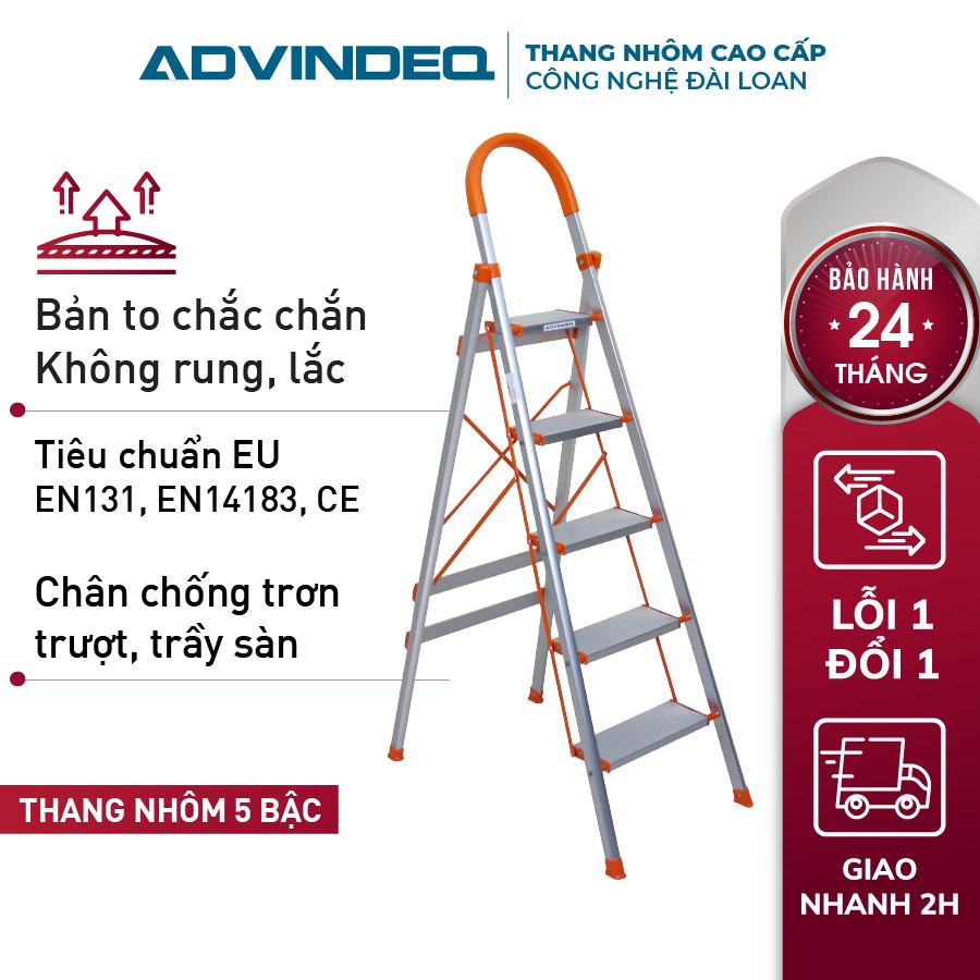 Thang nhôm ghế bản to 3,4,5,6 bậc, chống trơn trượt, Bảo hành chính hãng 24 tháng
