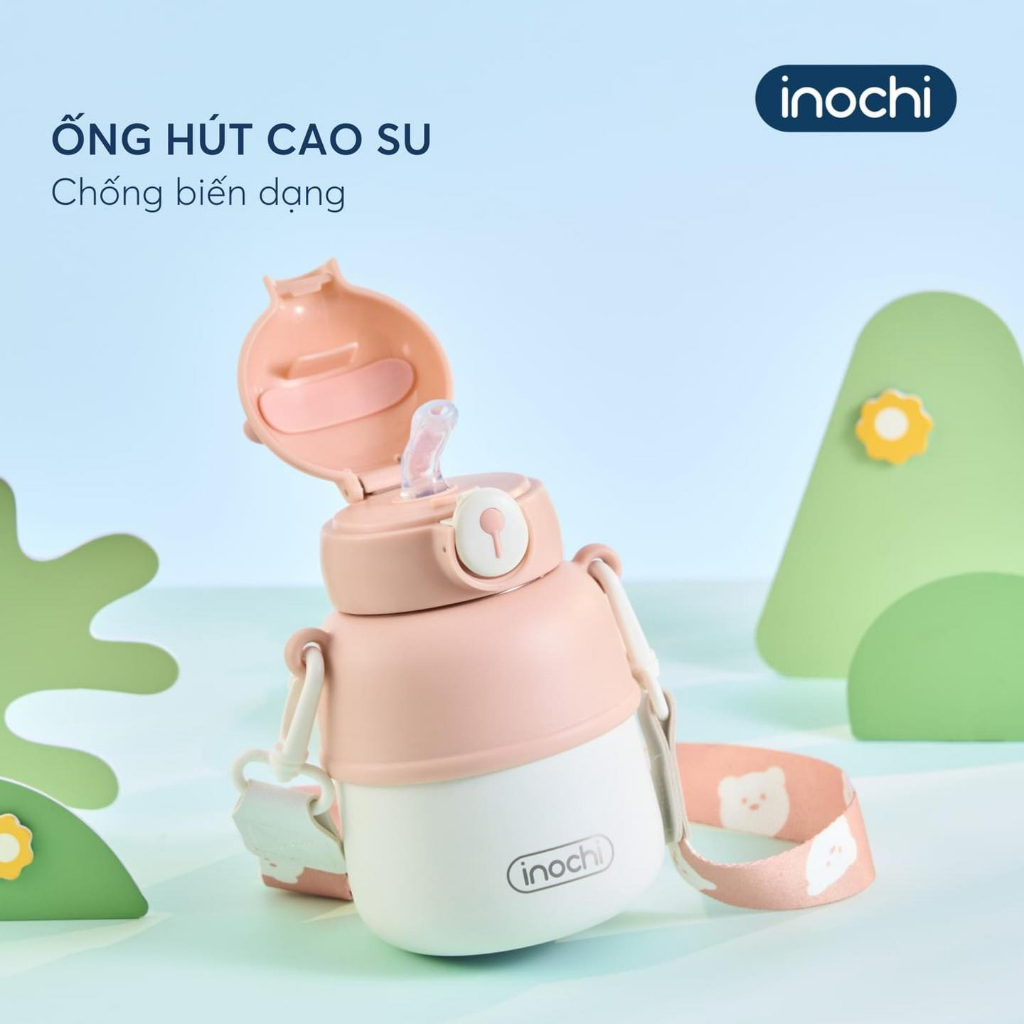Bình giữ nhiệt inox cao cấp có ống hút và dây đeo tiện lợi cho bé Fuji Bear INOCHI, dung tích 560ml