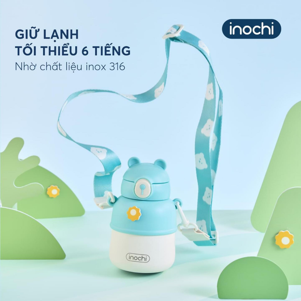 Bình giữ nhiệt inox cao cấp có ống hút và dây đeo tiện lợi cho bé Fuji Bear INOCHI, dung tích 560ml