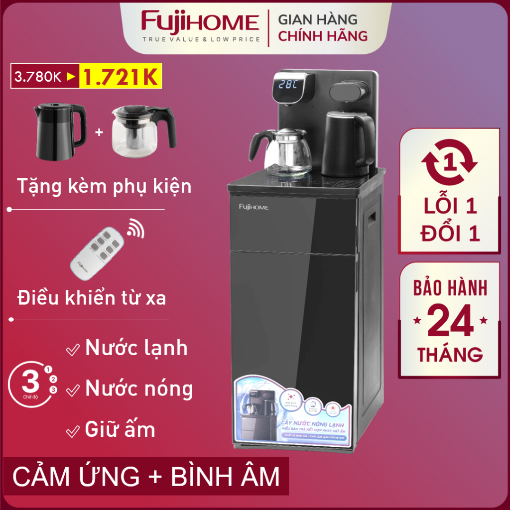 Cây nước nóng lạnh Fujihome TB110E kết hợp bàn trà, làm lạnh chip điện tử bảo hành chính hãng 2 năm