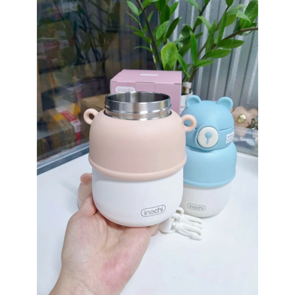 Bình giữ nhiệt inox cao cấp có ống hút và dây đeo tiện lợi cho bé Fuji Bear INOCHI, dung tích 560ml