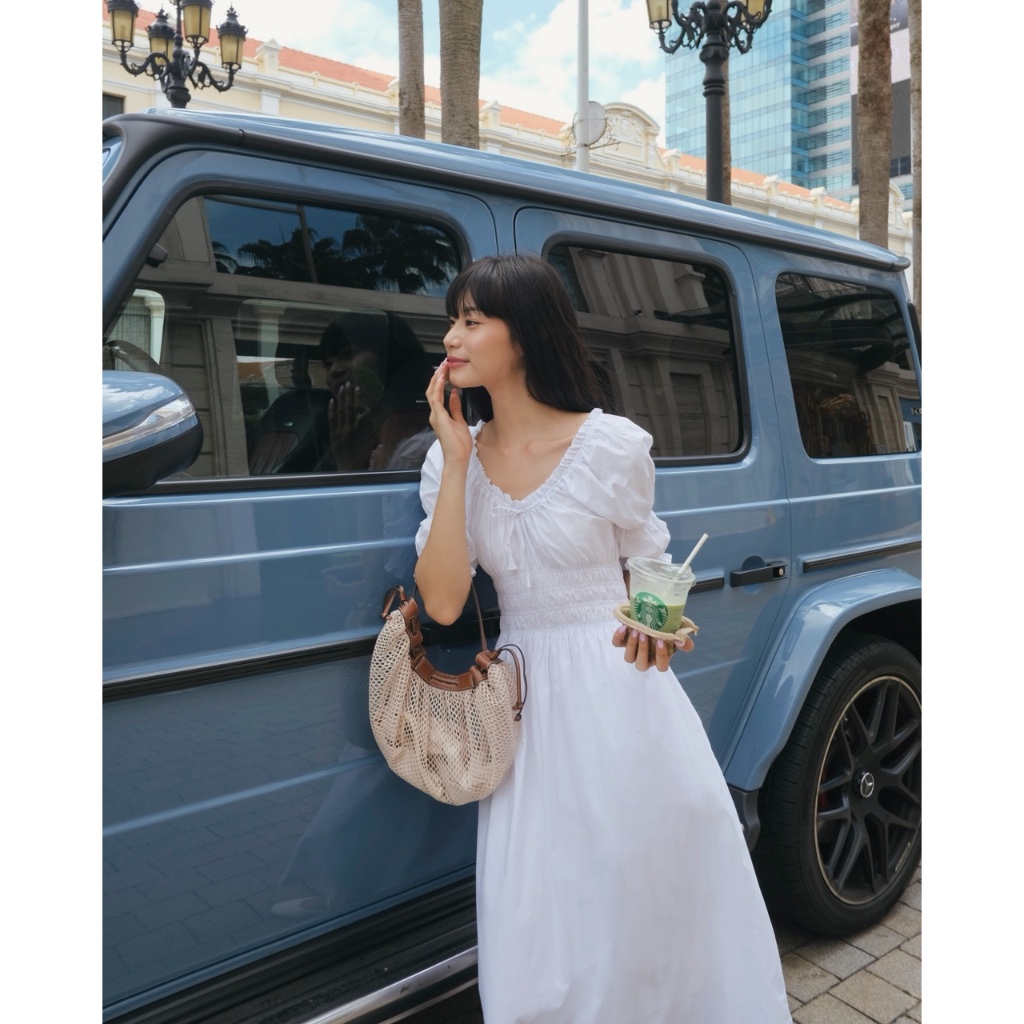 Ảnh TheBlueTshirt - Đầm tay phồng cổ chữ V nhún eo cho nữ - Country Dress - Women 3