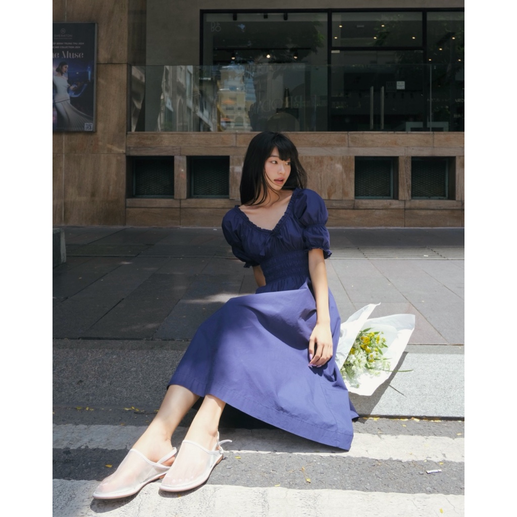 Ảnh TheBlueTshirt - Đầm tay phồng cổ chữ V nhún eo cho nữ - Country Dress - Women 2
