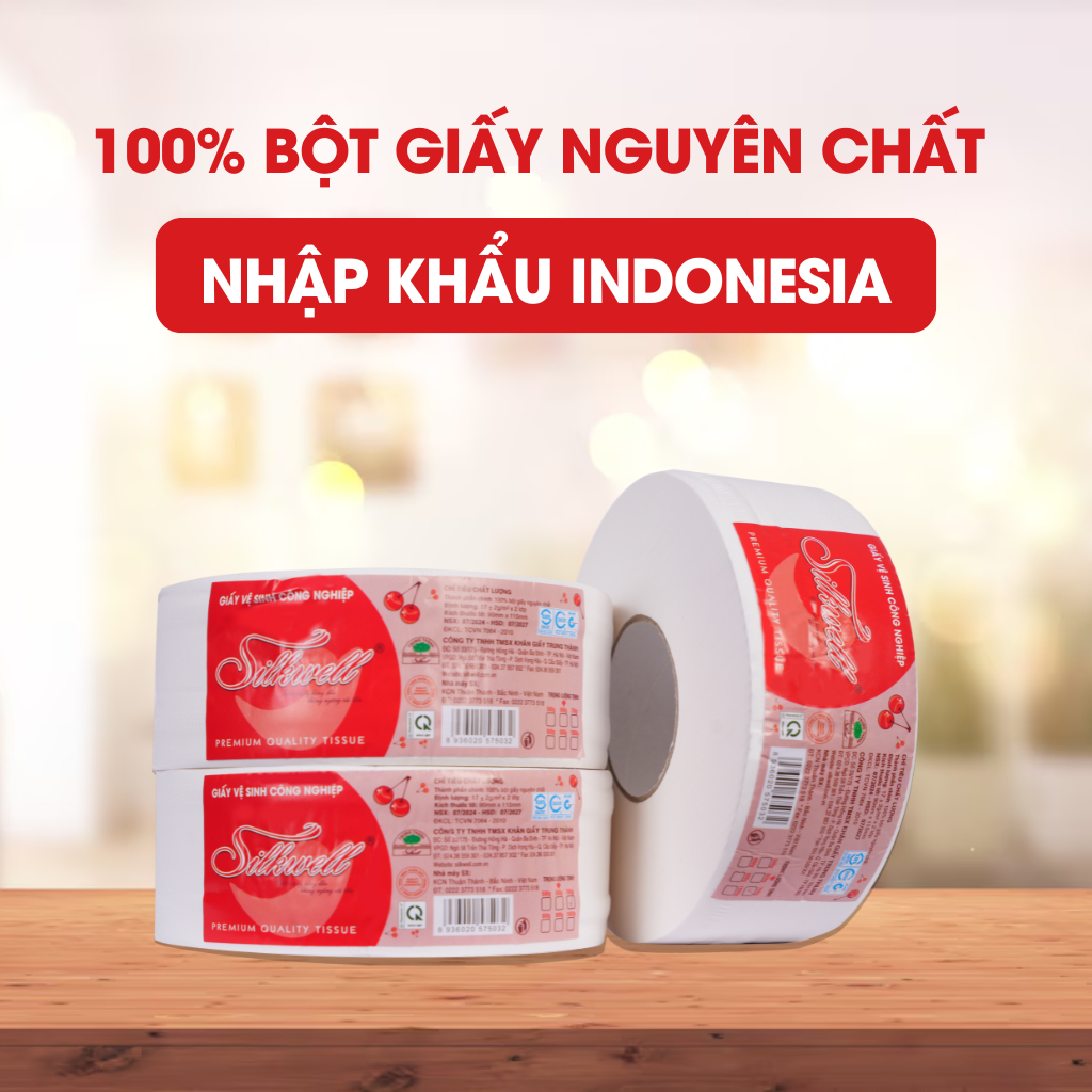 Ảnh Combo 5 giấy vệ sinh công nghiệp cuộn lớn Silkwell 700gr 2 lớp mềm mịn, thấm hút tốt, hàng chính hãng 1