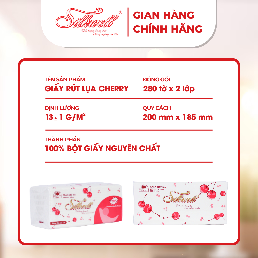 Ảnh Combo 10 gói giấy rút lụa Cherry 280 tờ 2 lớp, giấy ăn Silkwell cao cấp mềm mịn không tẩy trắng 1