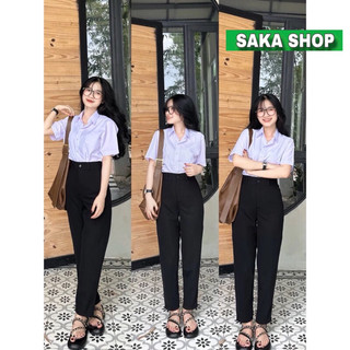 Áo sơ mi trắng from rộng nữ ngắn tay học sinh vải kate mịn mát không nhăn , áo sơ mi học sinh cộc tay màu trắng xanh