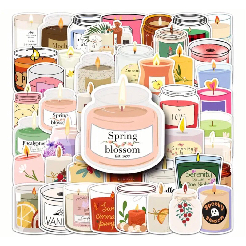 60 sticker mẫu nến bắt mắt dan trang trí văn phòng phẩm dụng cụ học tập notebook vali ốp lưng