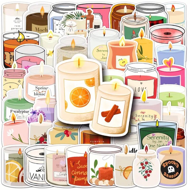 60 sticker mẫu nến bắt mắt dan trang trí văn phòng phẩm dụng cụ học tập notebook vali ốp lưng