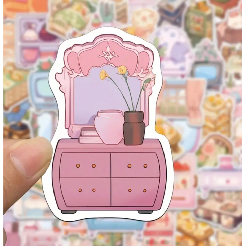 Set 60 sticker đồ dùng trang trí nhà cửa siêu dễ thương