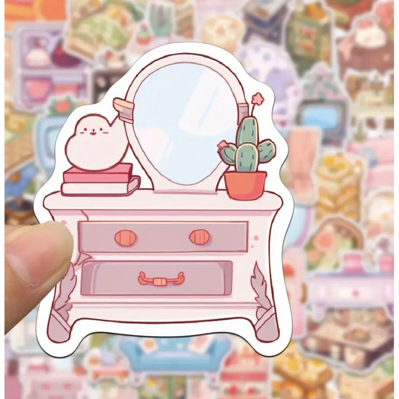 Set 60 sticker đồ dùng trang trí nhà cửa siêu dễ thương