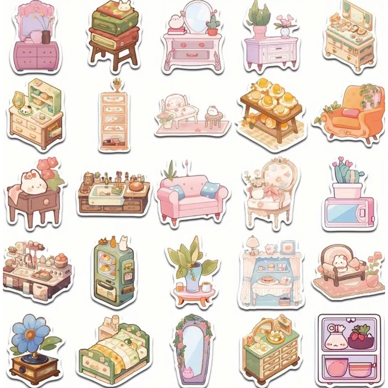 Set 60 sticker đồ dùng trang trí nhà cửa siêu dễ thương