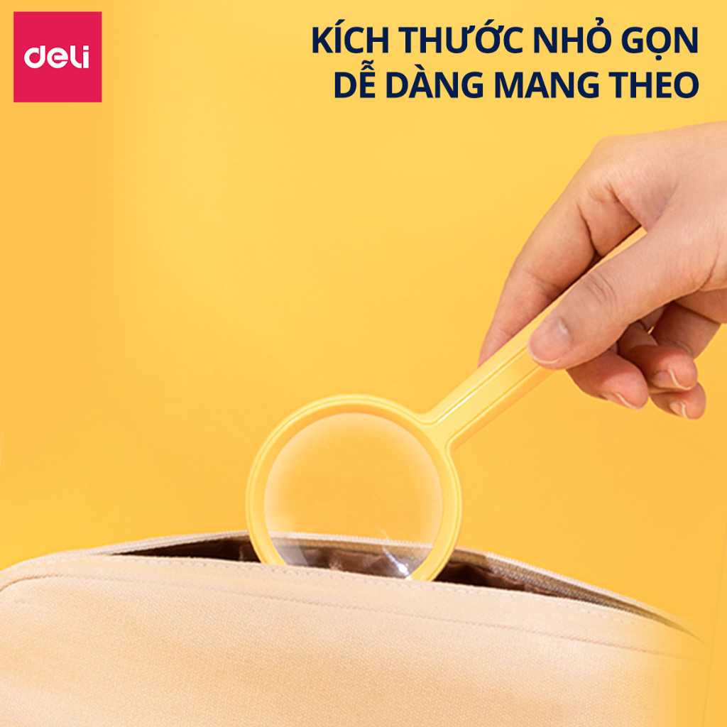 Kính Lúp Cầm Tay Deli Độ Phóng Đại 3 Lần Chất Liệu Thủy Tinh Cho Hình Ảnh Sắc Nét Gọn Nhẹ Dễ Mang Theo Nhiều Màu