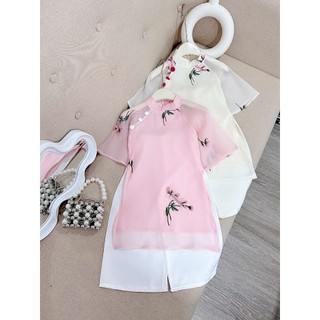Áo dài cách tân bé gái  10-35kg cách điệu, áo dài tết bé gái chất tơ lụa mềm