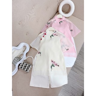 Áo dài cách tân bé gái  10-35kg cách điệu, áo dài tết bé gái chất tơ lụa mềm