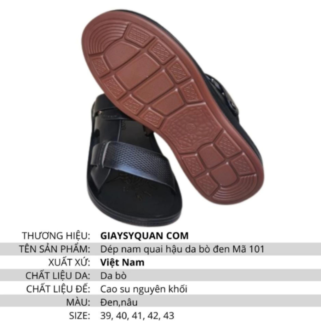 Dép Nam Da Bò Thật Màu Đen Mềm Mã 101