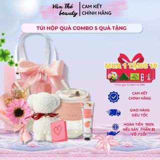 Combo Túi 8 Món Quà Tặng Màu Hồng Xinh Xắn, Set Túi Quà Tặng Ly Cốc Khăn Thiết Kế Sang Trọng, Vân Thỏ Beauty