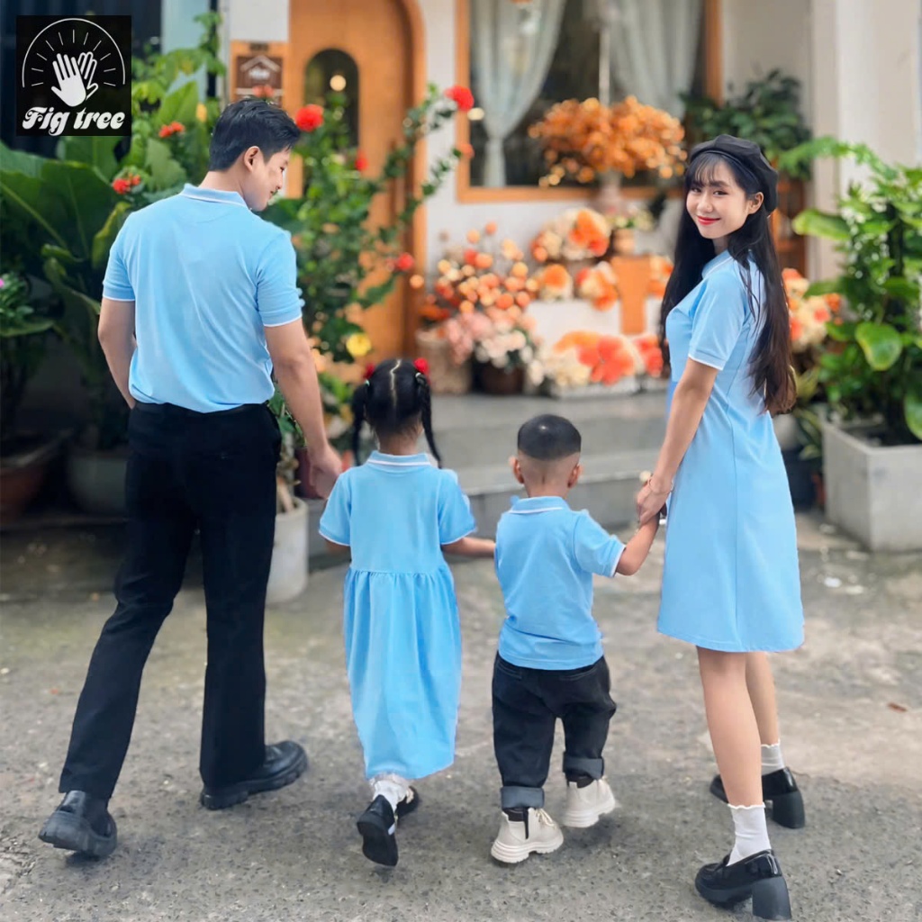 Set Đồng Phục Fig Tree Thun Polo Cá Sấu Màu Xanh Nhạt Nhẹ Nhàng Diện Cùng Gia Đình, Nhiều size