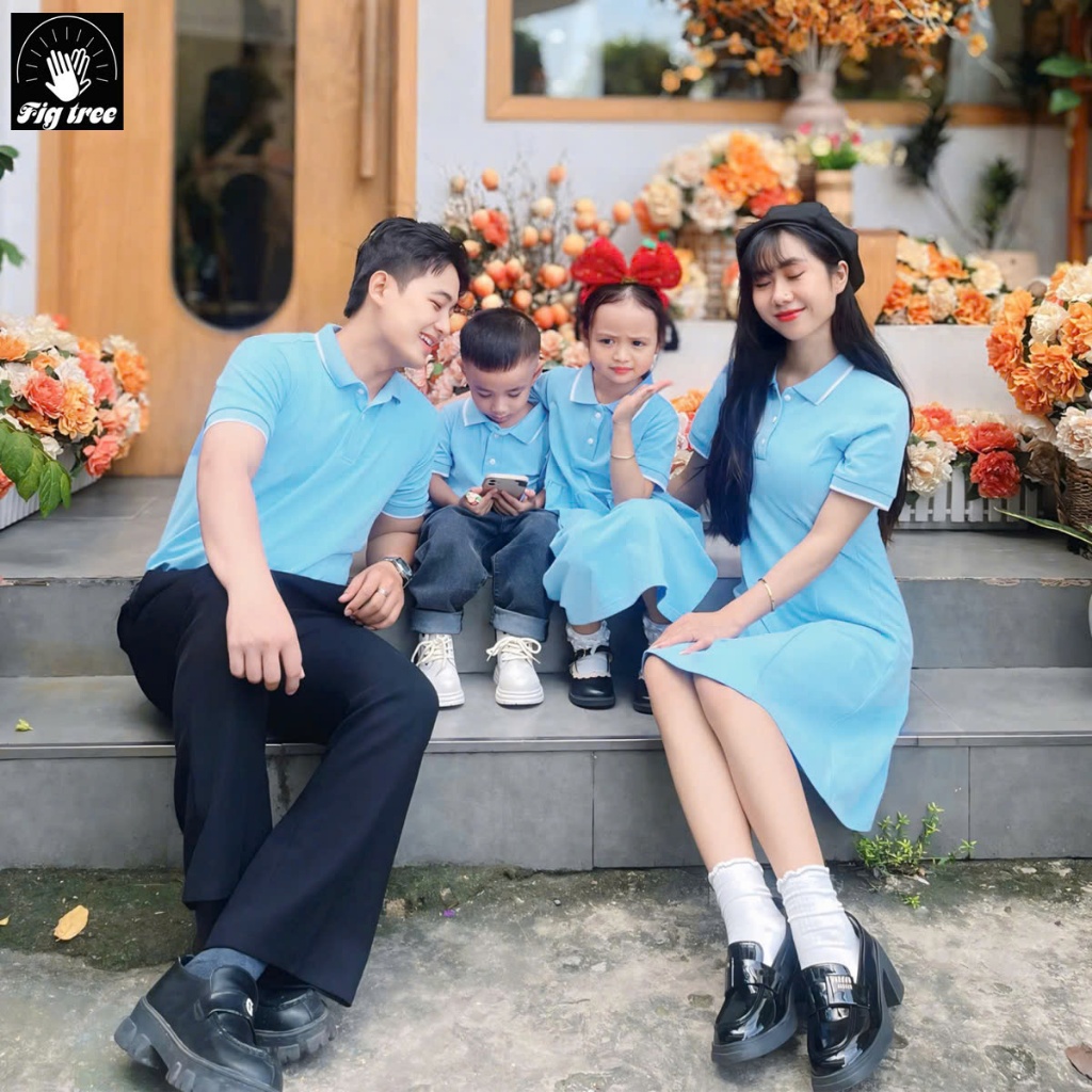 Set Đồng Phục Fig Tree Thun Polo Cá Sấu Màu Xanh Nhạt Nhẹ Nhàng Diện Cùng Gia Đình, Nhiều size