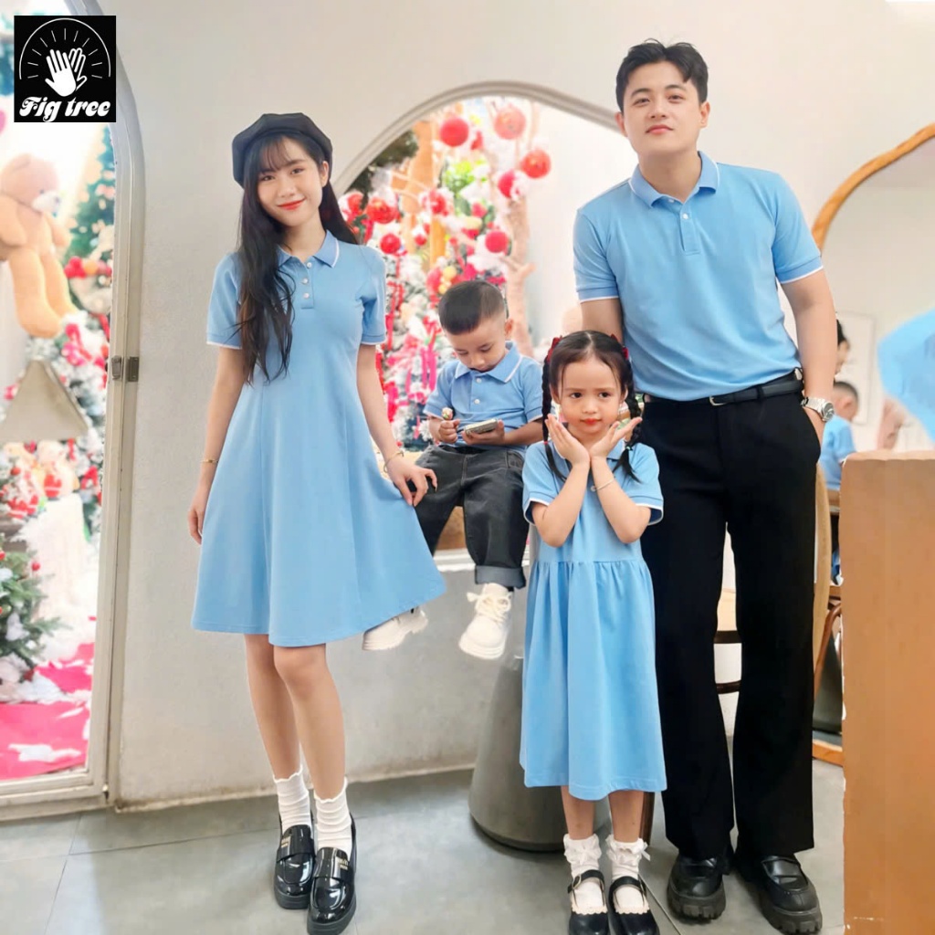 Set Đồng Phục Fig Tree Thun Polo Cá Sấu Màu Xanh Nhạt Nhẹ Nhàng Diện Cùng Gia Đình, Nhiều size