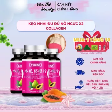 Kẹo Đu Đủ Nở Ngực JIANBAFANG Collagen X2, Viên Uống Tăng Vòng 1 Bổ Sung Collagen Cho Bầu Ngực, Dáng Nuột, Vân Thỏ Beauty