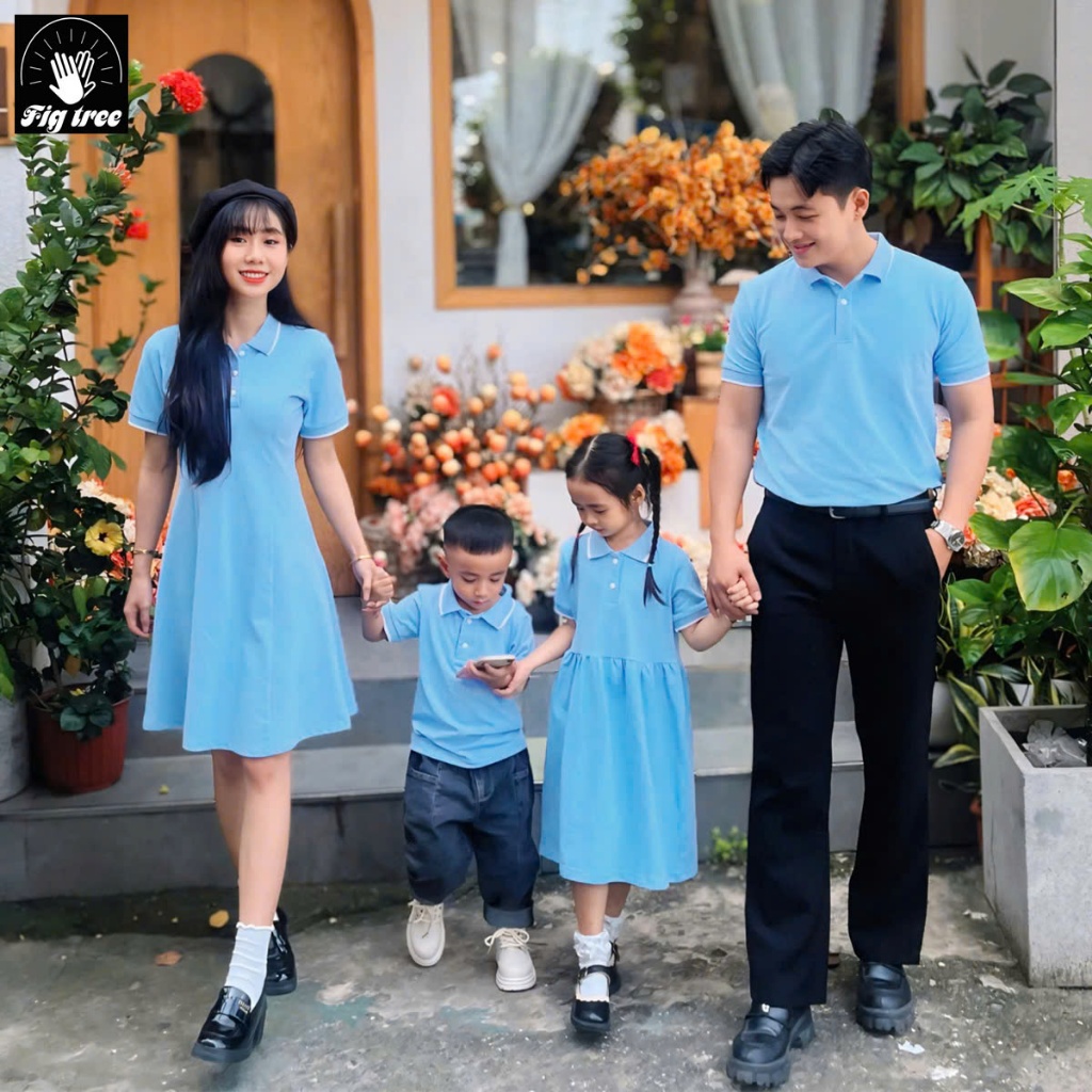 Set Đồng Phục Fig Tree Thun Polo Cá Sấu Màu Xanh Nhạt Nhẹ Nhàng Diện Cùng Gia Đình, Nhiều size
