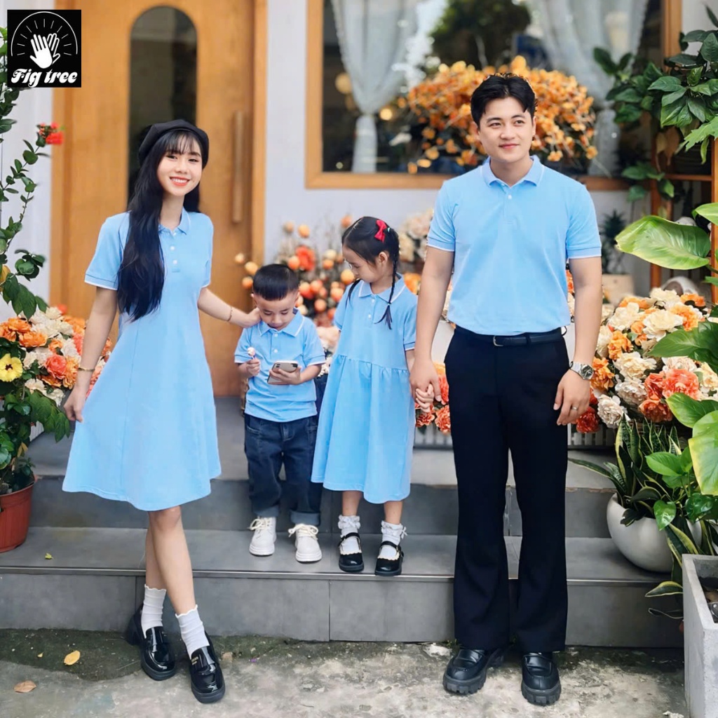Set Đồng Phục Fig Tree Thun Polo Cá Sấu Màu Xanh Nhạt Nhẹ Nhàng Diện Cùng Gia Đình, Nhiều size
