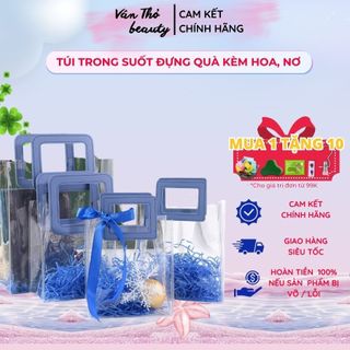 Túi Trong Suốt Đựng Quà Kèm Hoa, Túi Đựng Quà Kèm Nơ, Túi Quà Tay Cầm PVC Trong Suốt Sang Trọng, Vân Thỏ Beauty