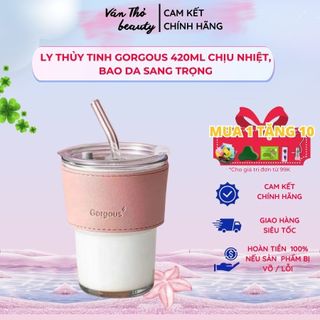 Ly Thủy Tinh Gorgous 420ml Ly Thủy Tinh Bao Da, Cốc Nước Bao Da Thuỷ Tinh Chịu Nhiệt, Cốc Thuỷ Tinh Có Nắp Ống Hút
