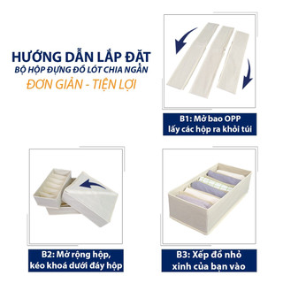 Hộp vải đựng đồ lót, khay đựng xếp tất vớ, quần áo chất liệu Vải bền đẹp chia ngăn tiện lợi